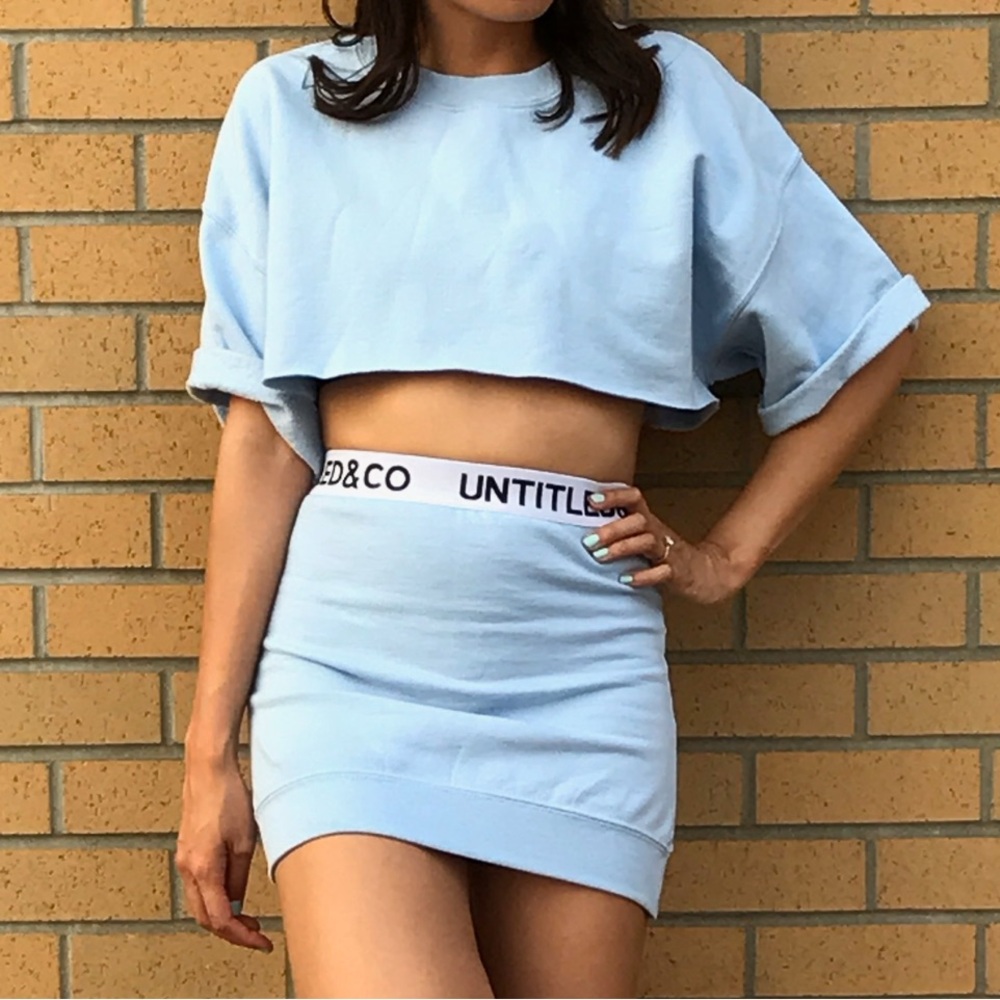 UNTITLED&CO Blue Cropped Sweatshirt and Matching Sweat Skirt - Picture 1 of 2